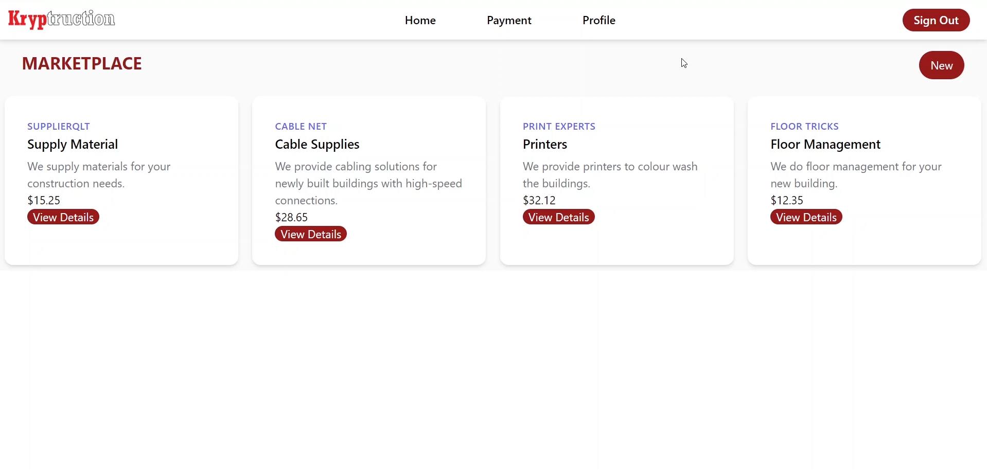 Kryptruction dashboard screenshot