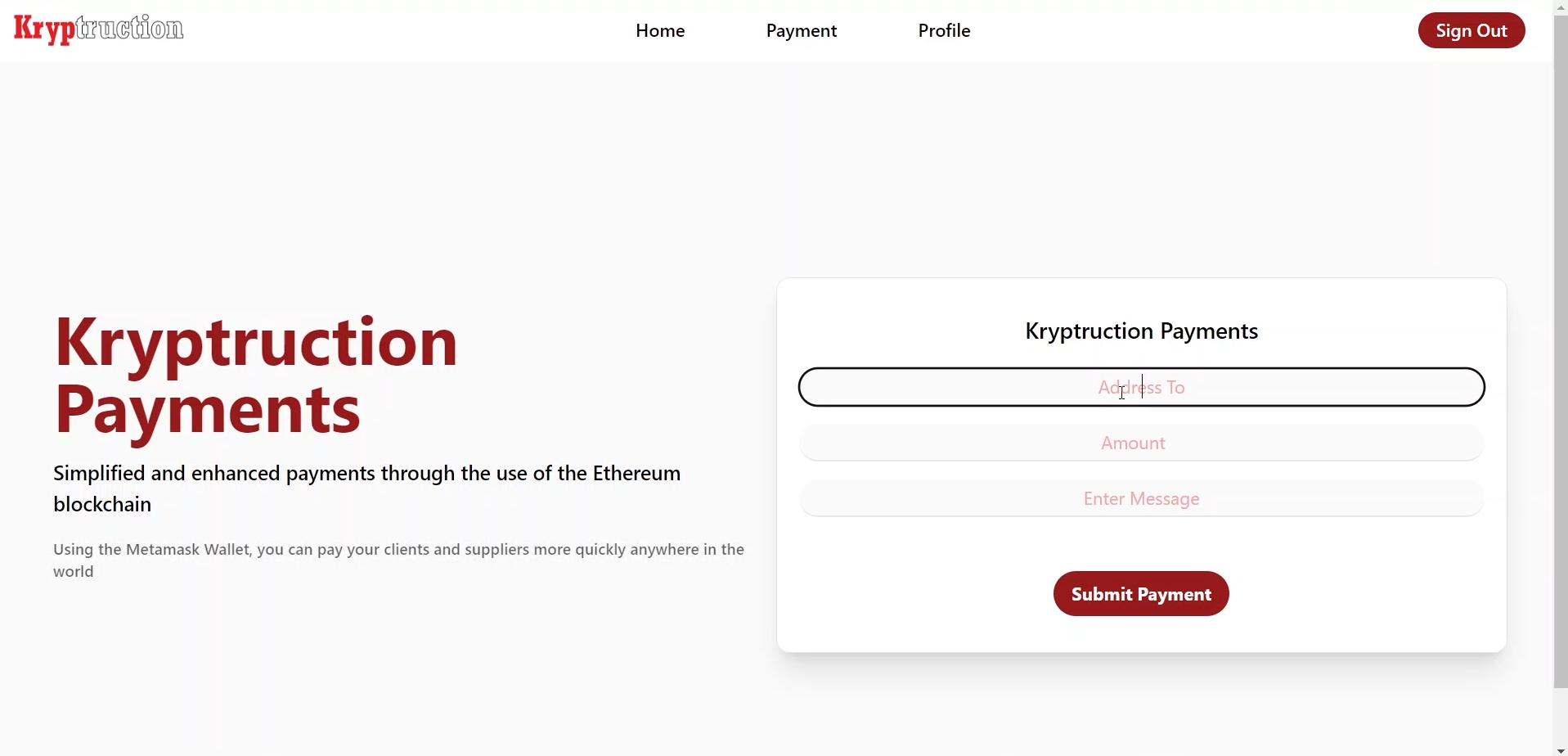 Kryptruction paymeny gateway screenshot